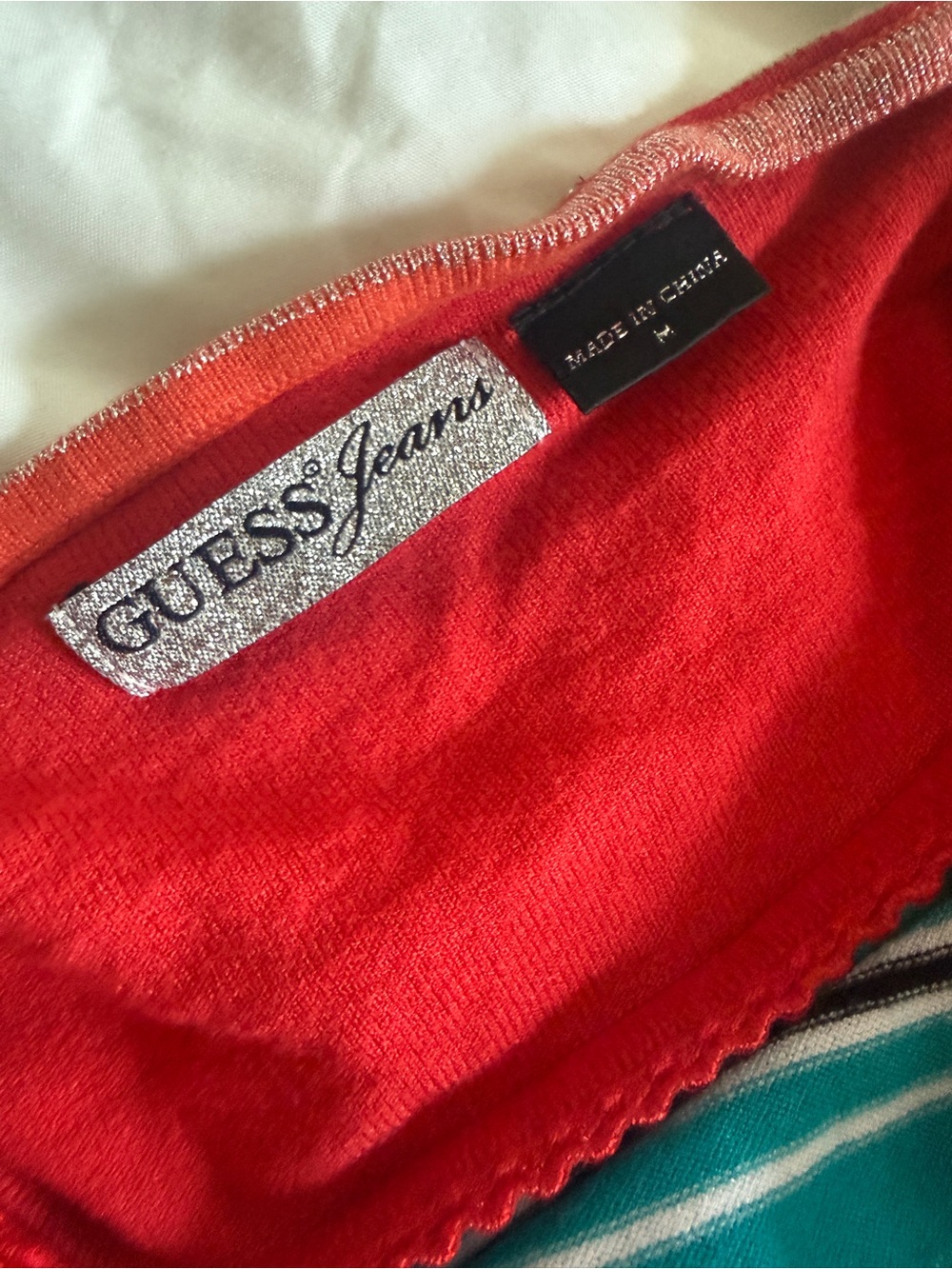 Guess Strapless Striped Bodycon Dress in Red, Teal, Tan, Black - Picture 4 of 5